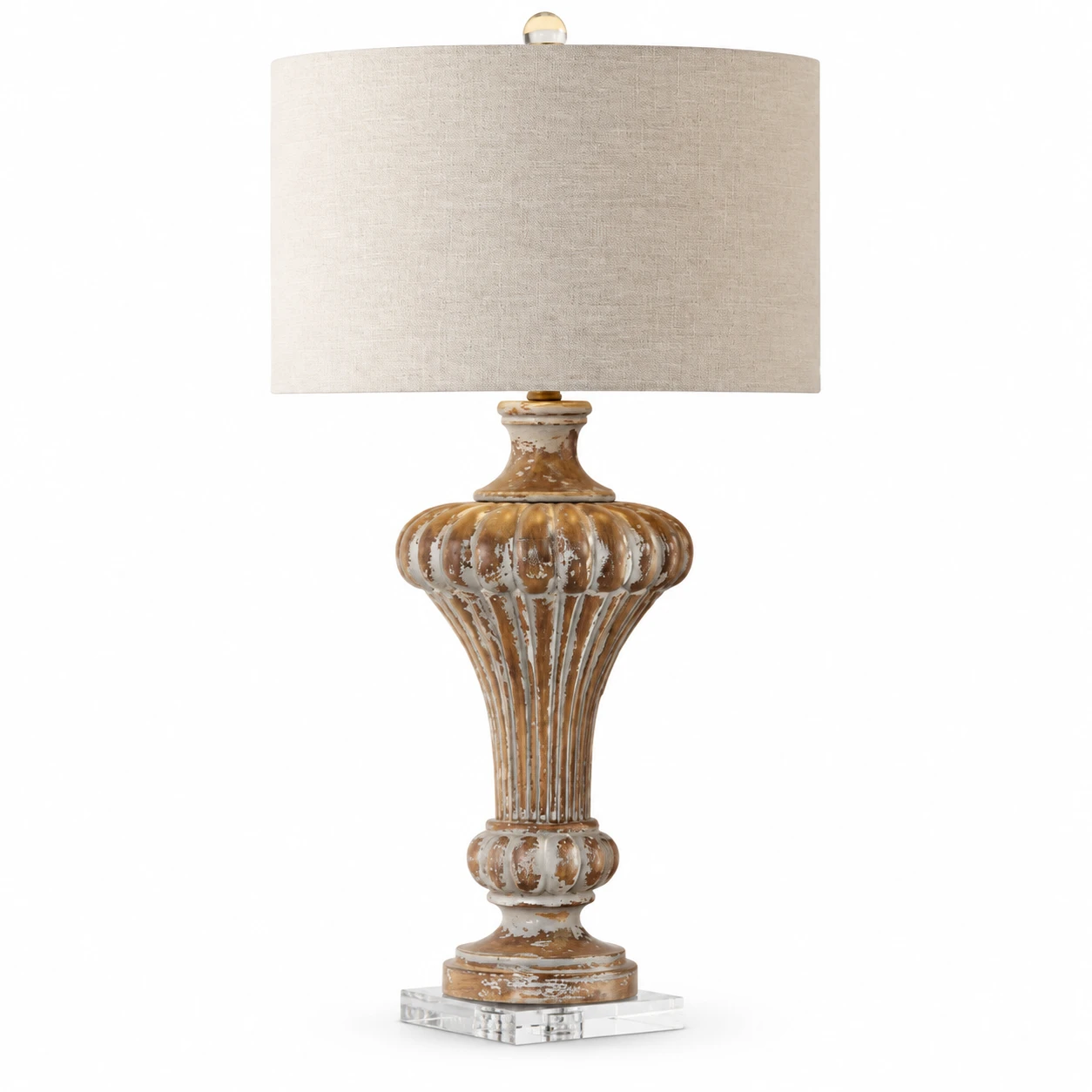 Aurelia French vintage carved wood table lamp on white
