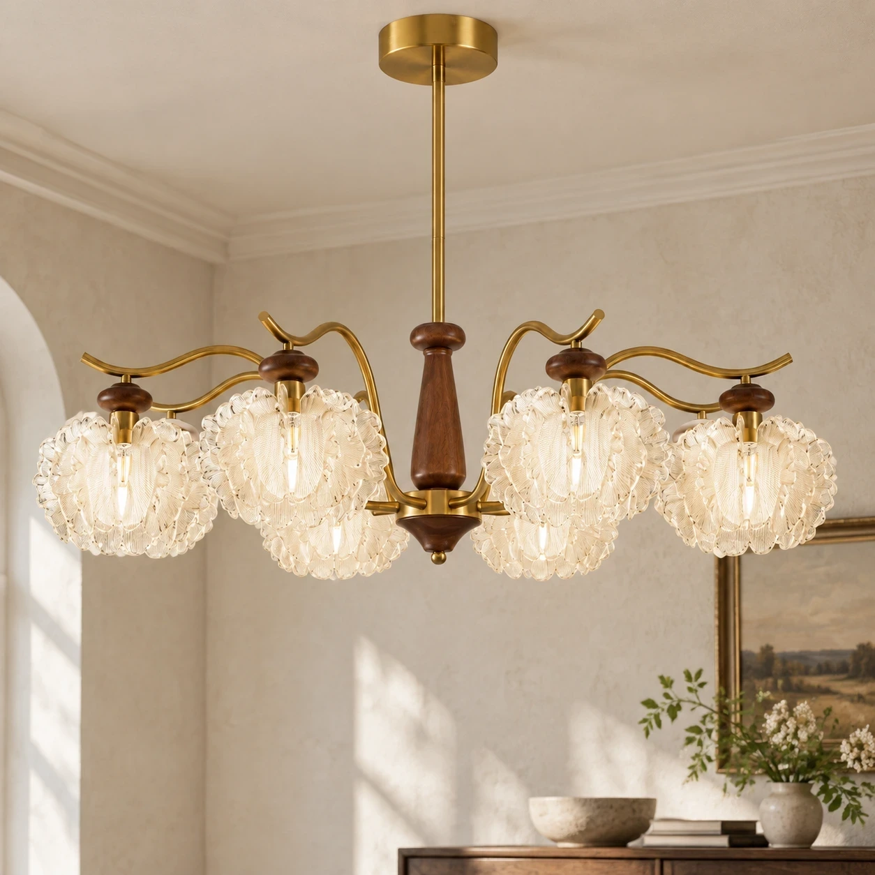 Wushlp Vintage Petal Acrylic Branch Chandelier installed in a bright interior