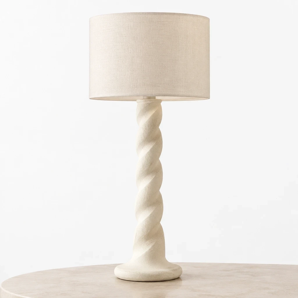French Rustic Twisted Column Table Lamp on a white background