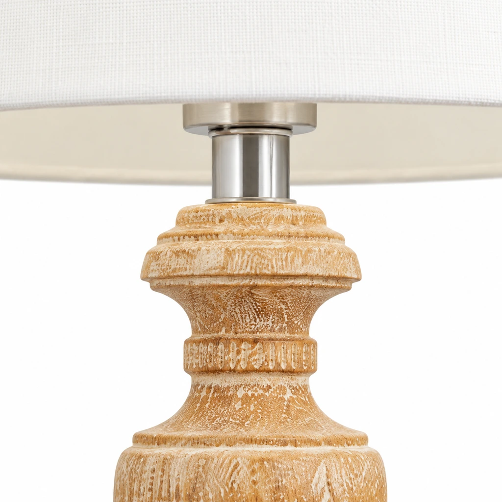 Elodie French Country Carved Wood and Fabric Table Lamp product image 10