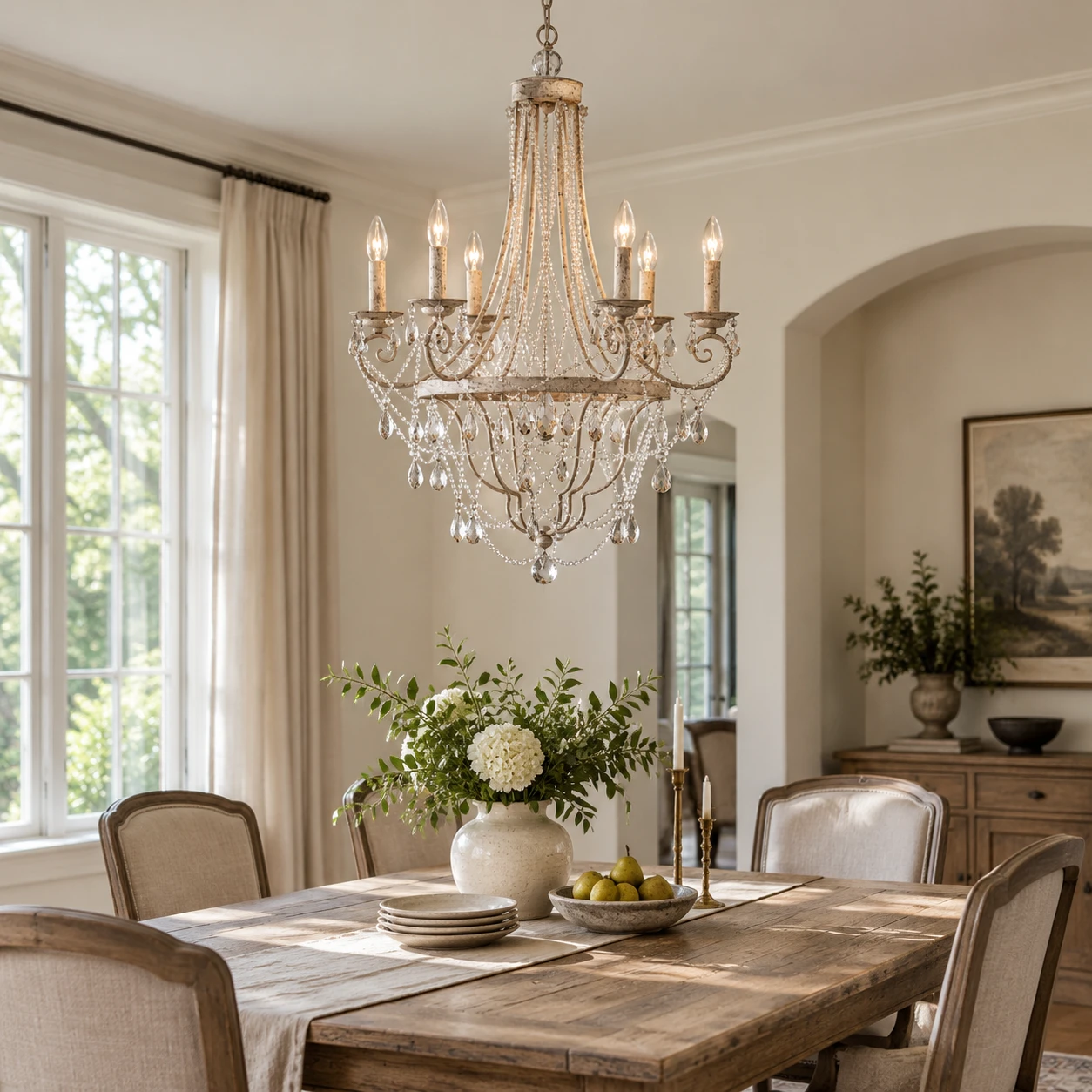 Maeve French Crystal Iron Chandelier in a residential interior