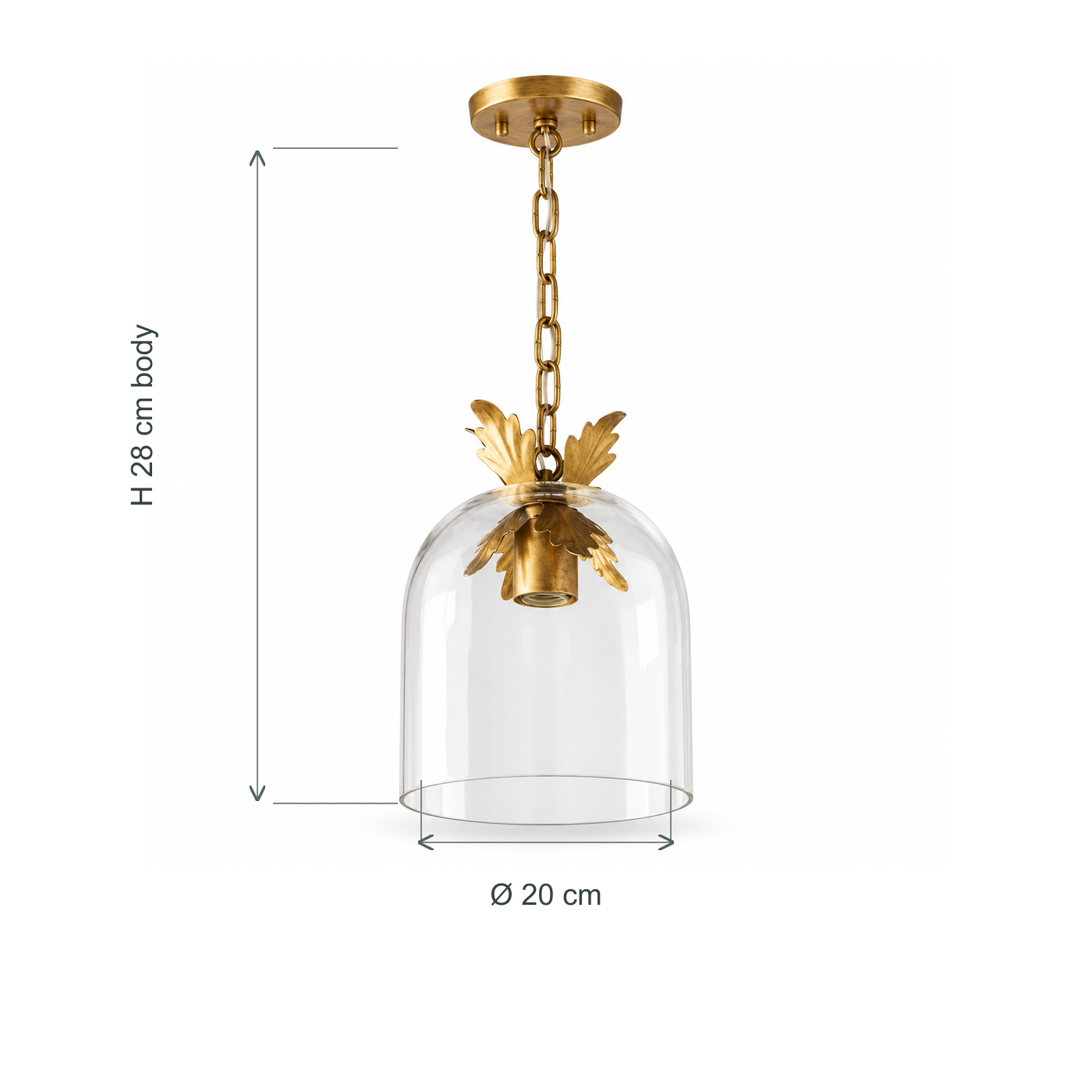 Glass pendant 20 cm diameter and 28 cm body height excluding chain