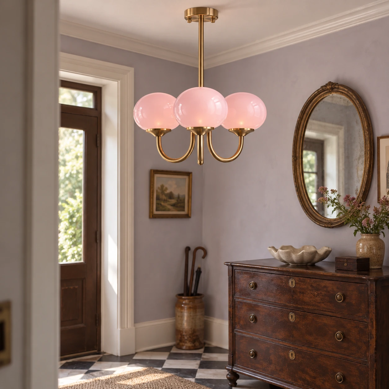 Elodie Vintage Pink Globe Glass Chandelier — scene entry
