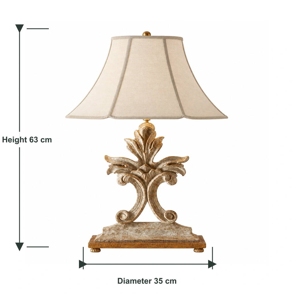 Linden Carved Wood Table Lamp, diameter 35 cm and height 63 cm