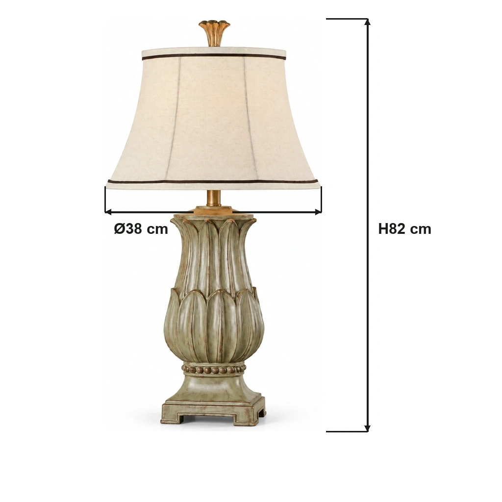 Technical dimension diagram showing a 38 cm shade diameter and an 82 cm overall height