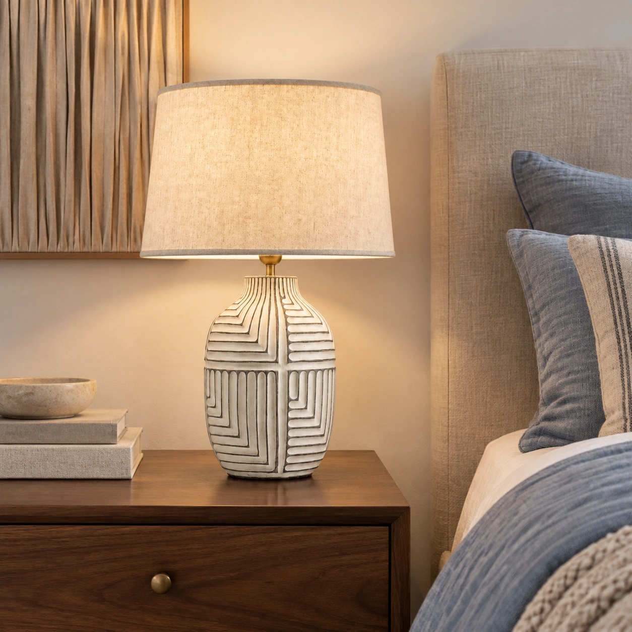 Elena carved wood table lamp scene 02 bedroom