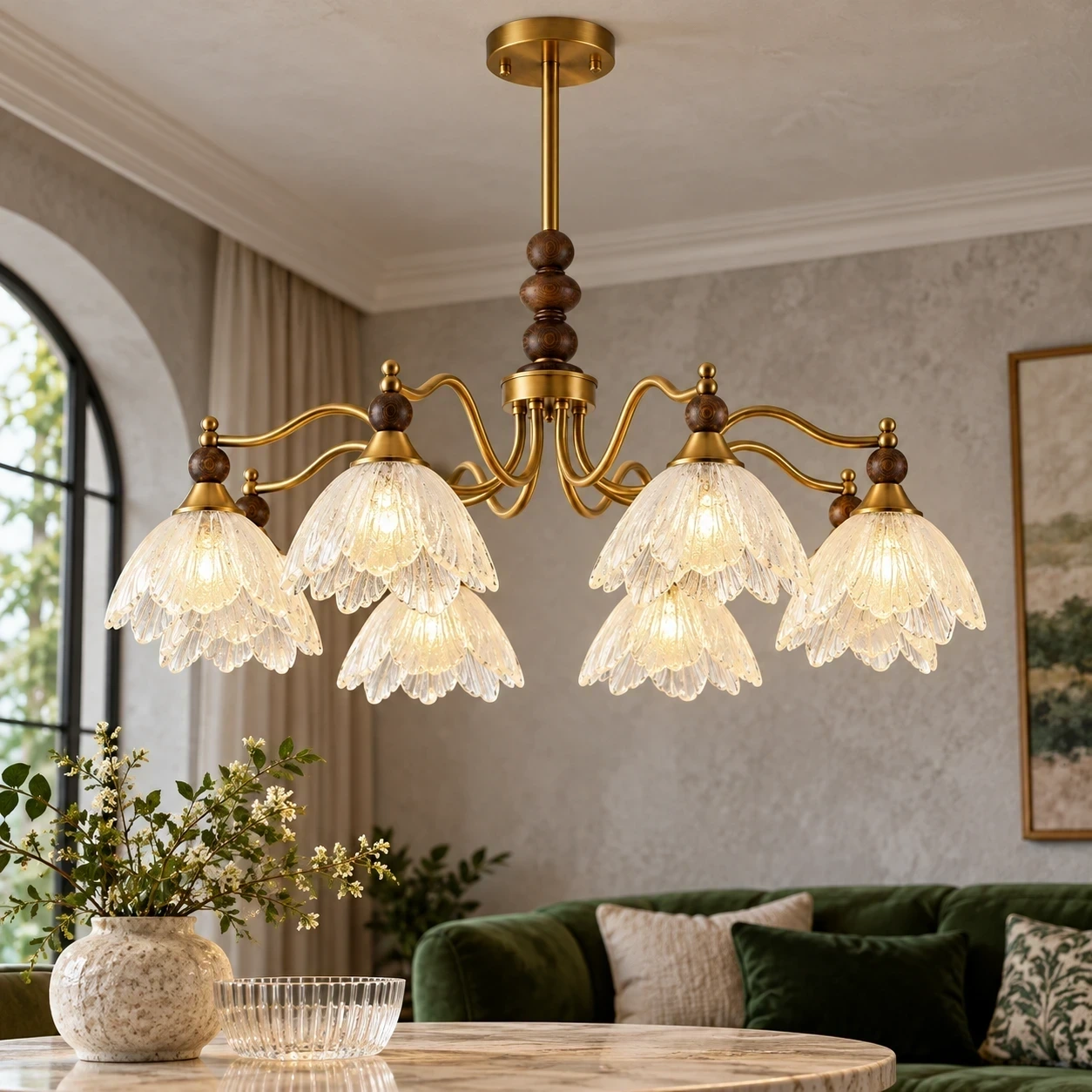 Wushlp Vintage Petal Glass Branch Chandelier in a hospitality setting
