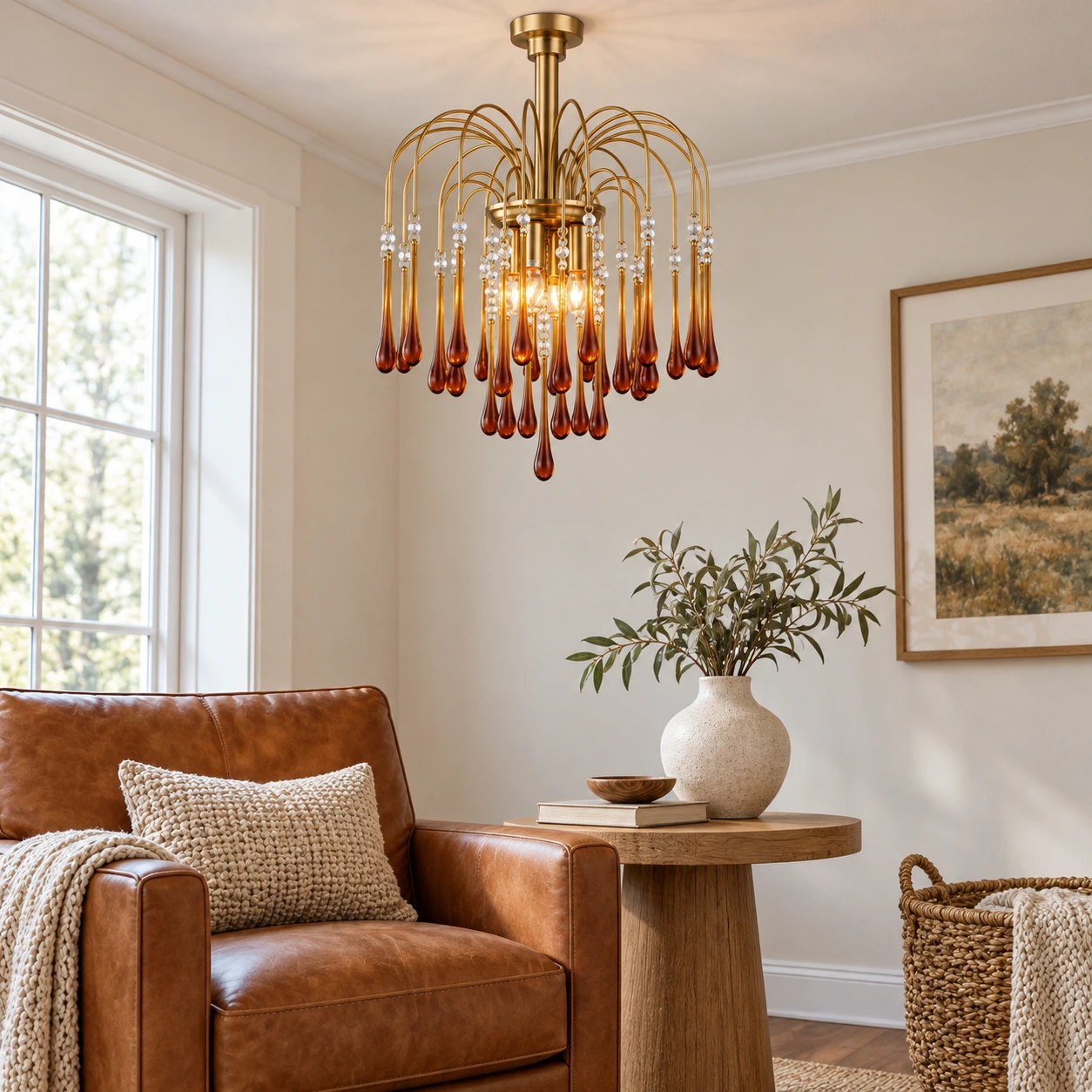 Elodie French Vintage Teardrop Glass and Metal Chandelier — scene reading 430.webp