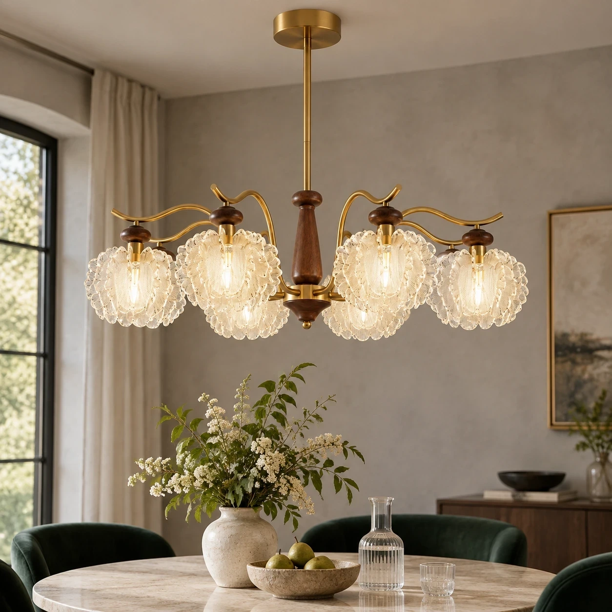 Wushlp Vintage Petal Acrylic Branch Chandelier in a hospitality setting