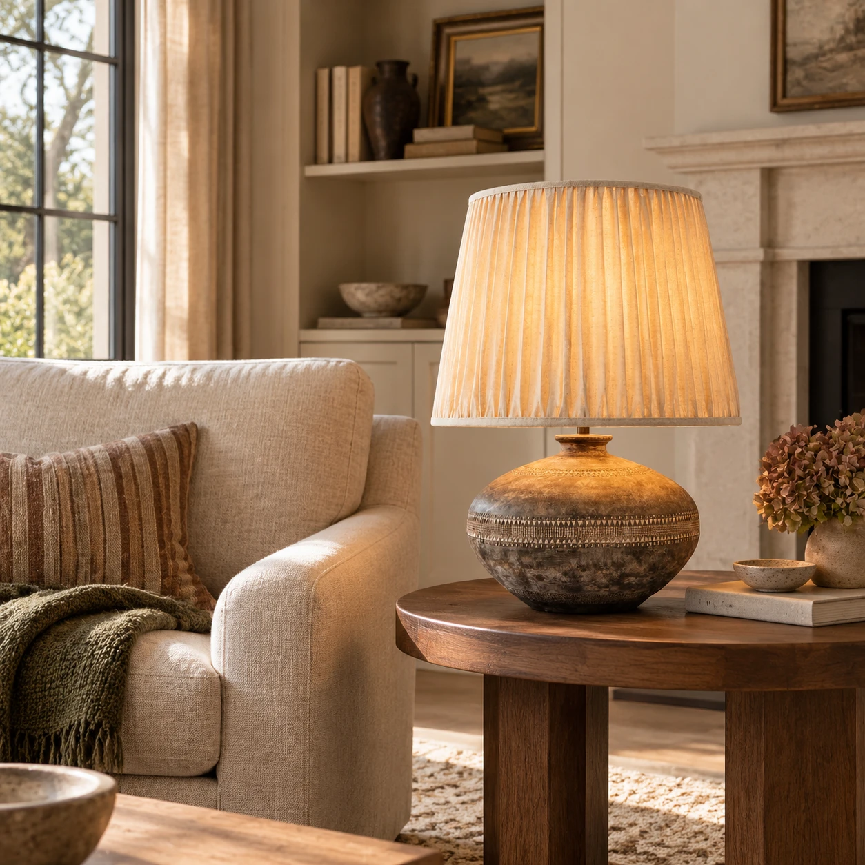 Clara French Carved Wood Table Lamp in a residential interior