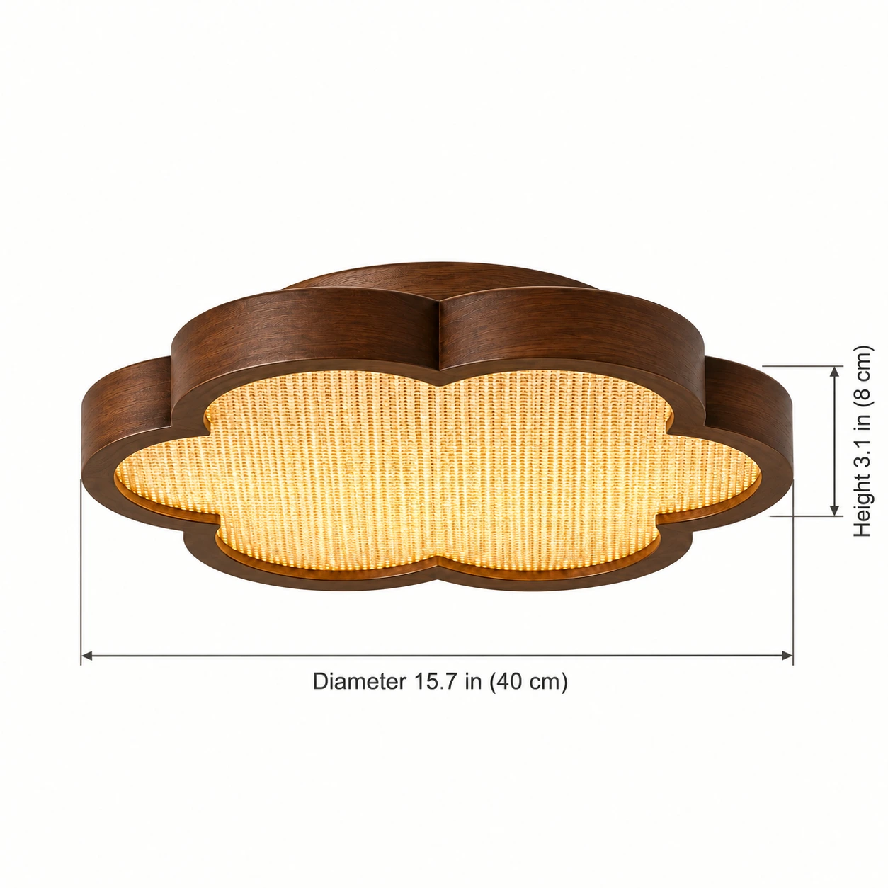 Mira Vintage Floral Walnut Wood Flush Mount Ceiling Light — 15.7 in (40 cm) diameter × 3.1 in (8 cm) height