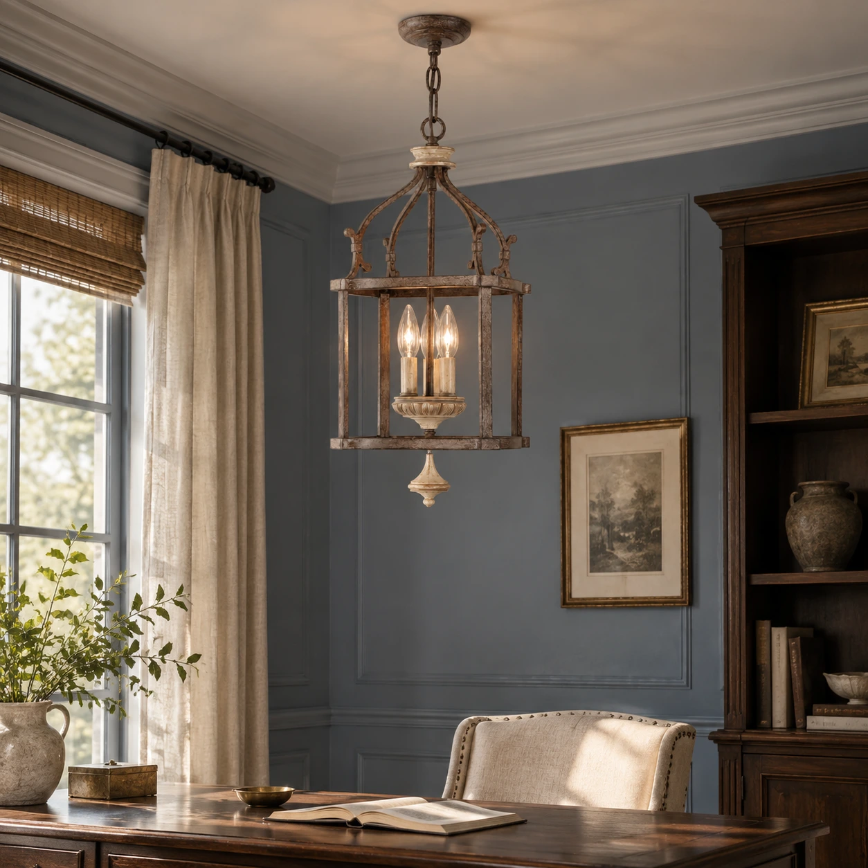 Lena Rustic Birdcage Iron Pendant Light study medium