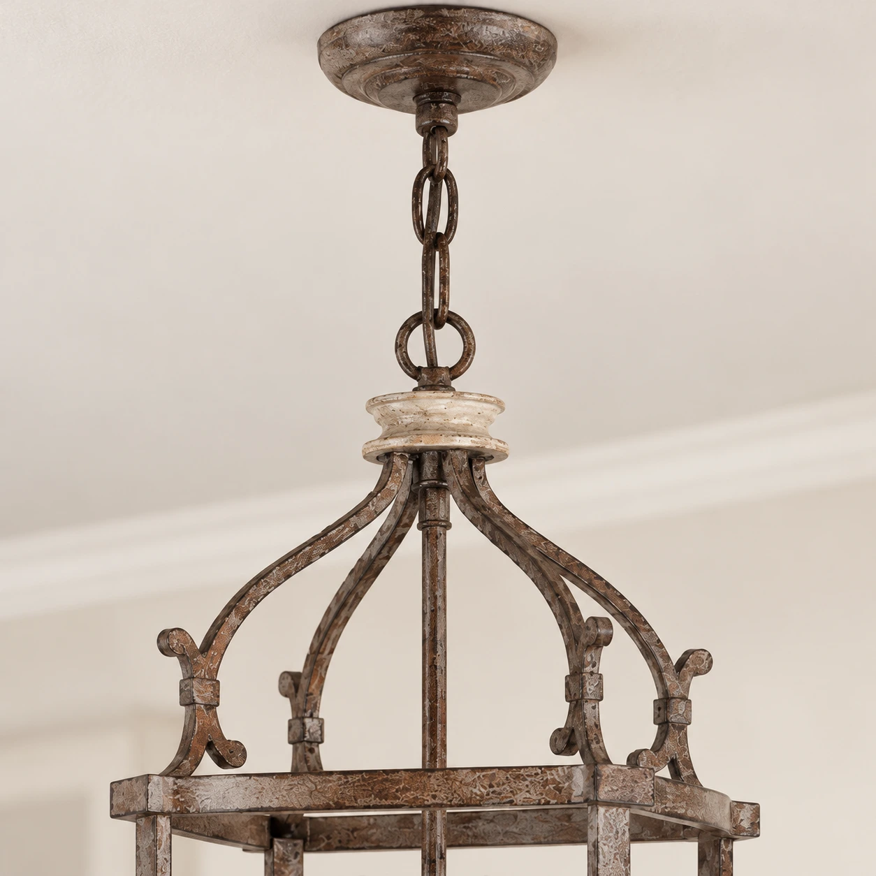 Lena Rustic Birdcage Iron Pendant Light iron crown detail