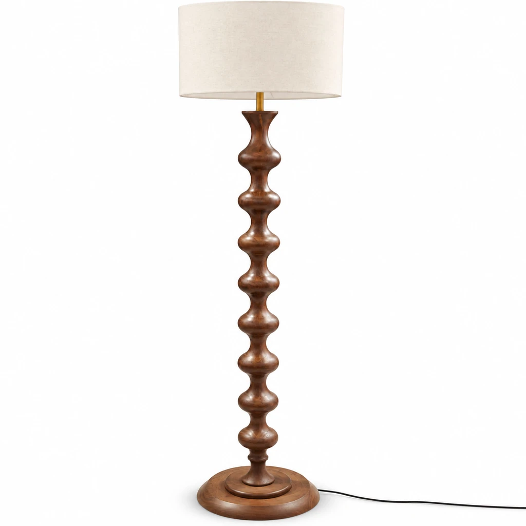 Avery sculpted walnut wood floor lamp identity on white
