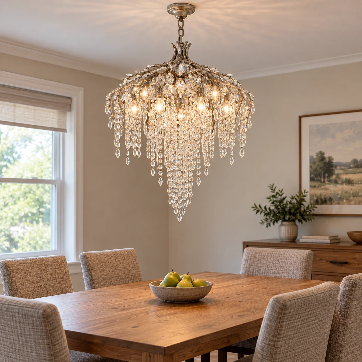 Seraphina crystal cascade chandelier in a family home, scene 1