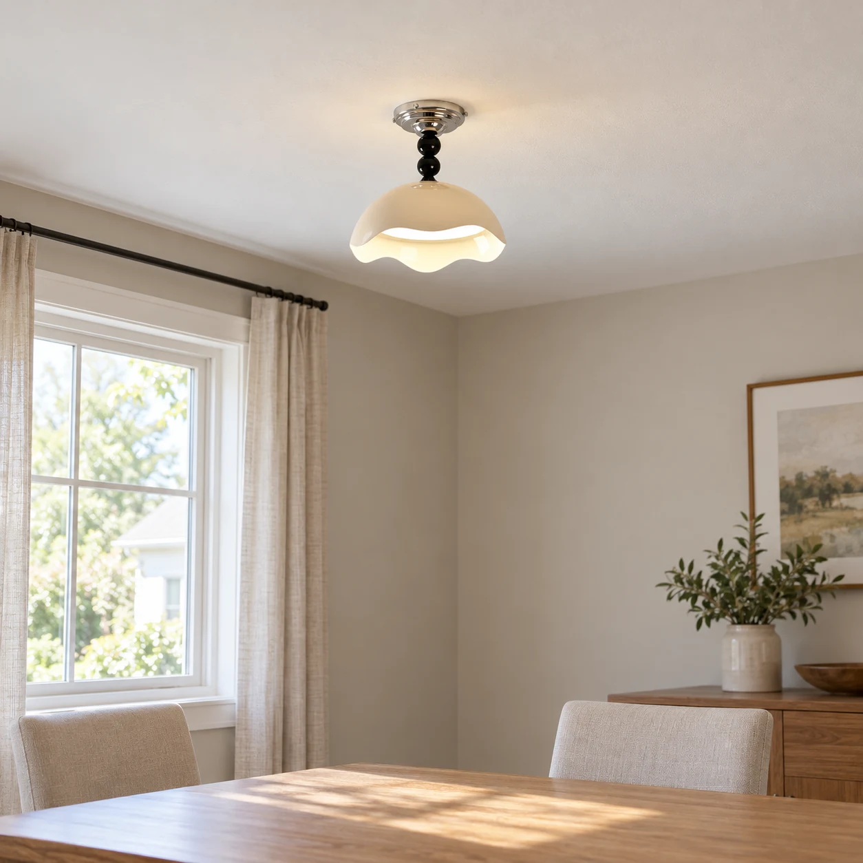 Mira Memphis Scalloped Acrylic and Metal Flush Mount Ceiling Light — hero cream