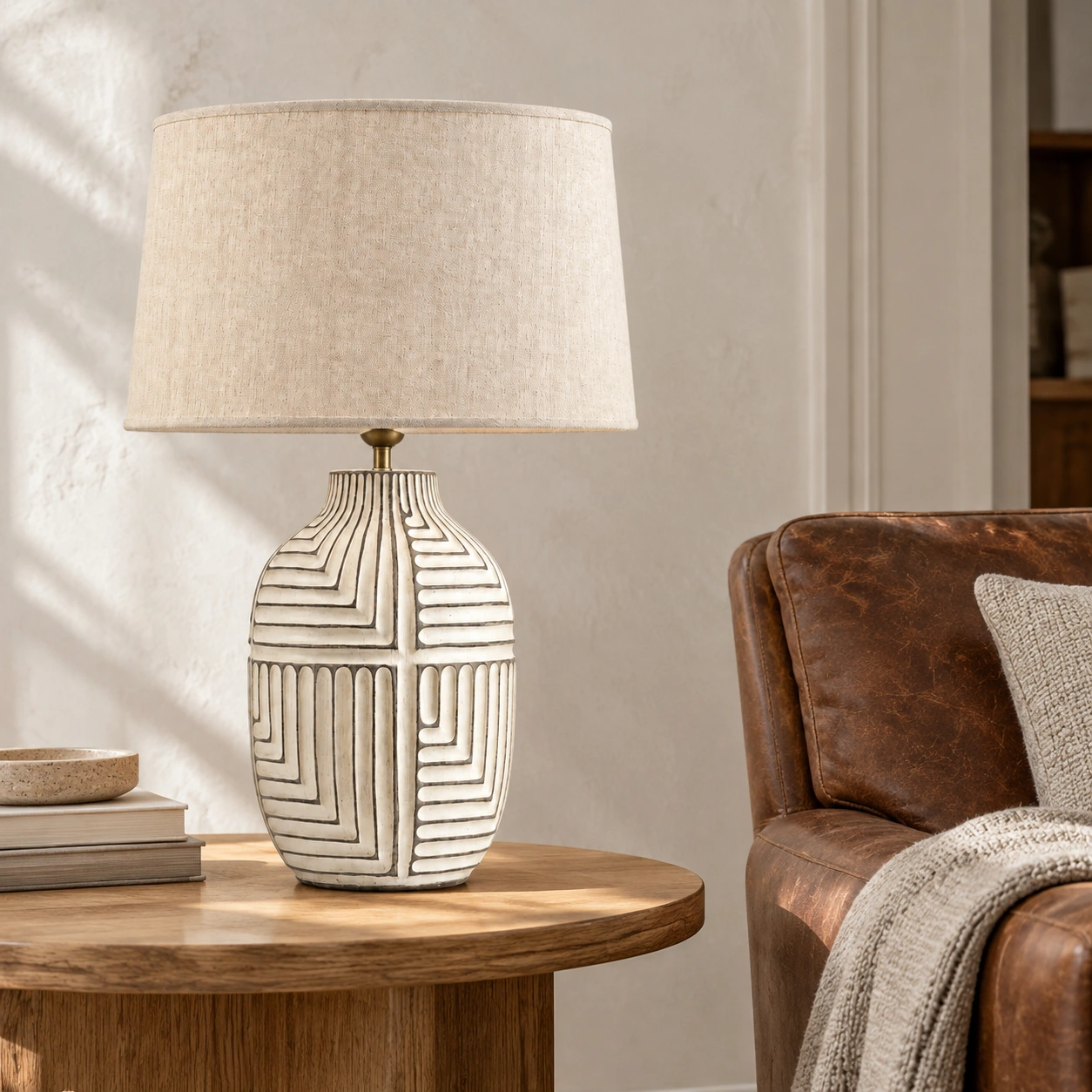 Elena carved wood table lamp scene 04 reading