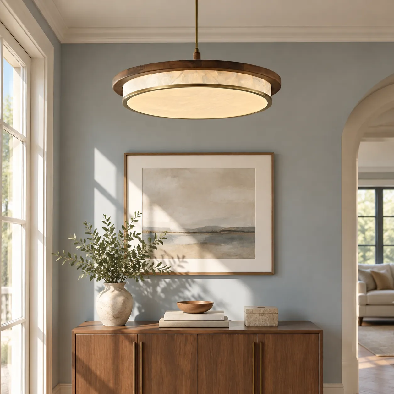 Avery Mid-Century Diffused Walnut Pendant Light image 4