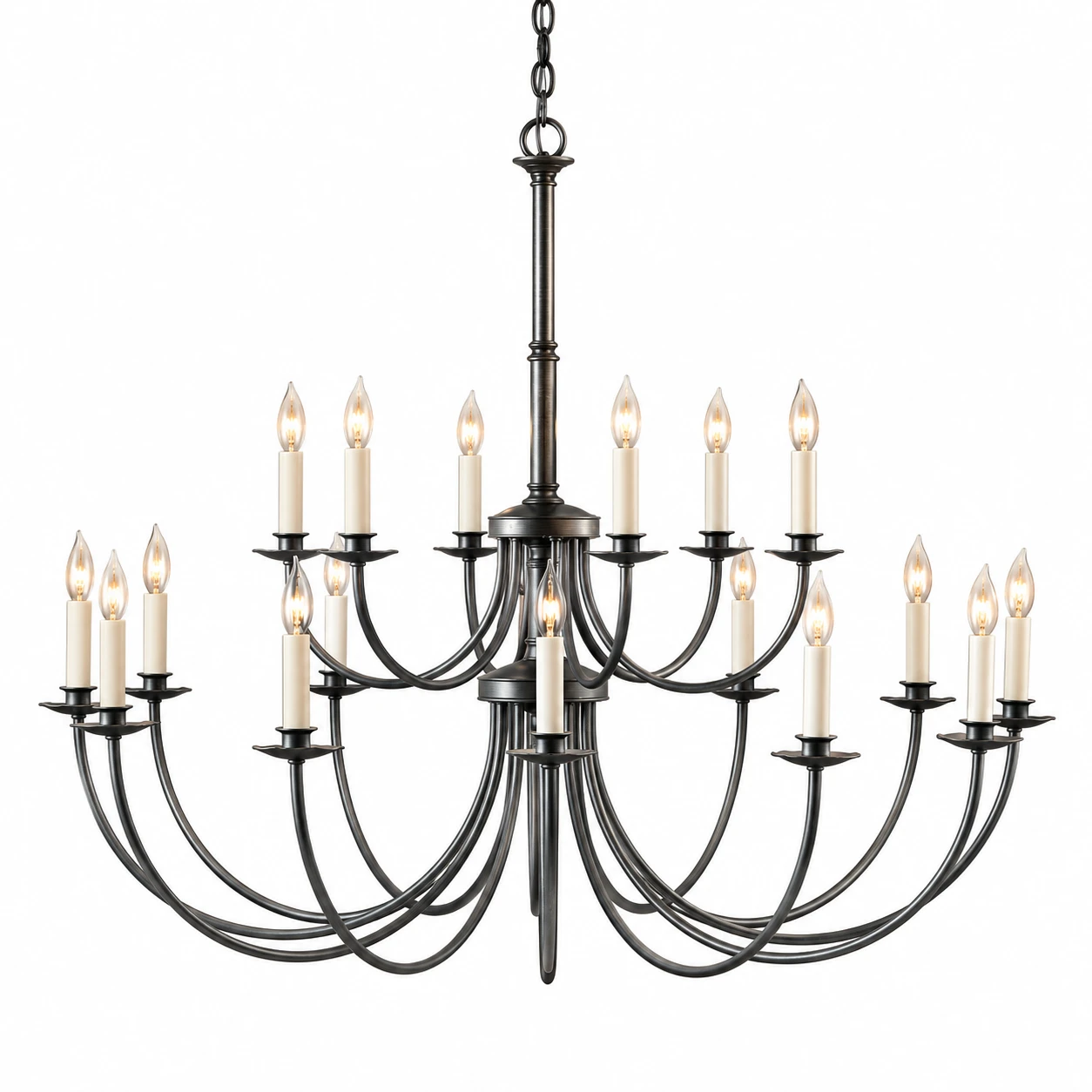 Iris European 18-Light Iron Chandelier on white background
