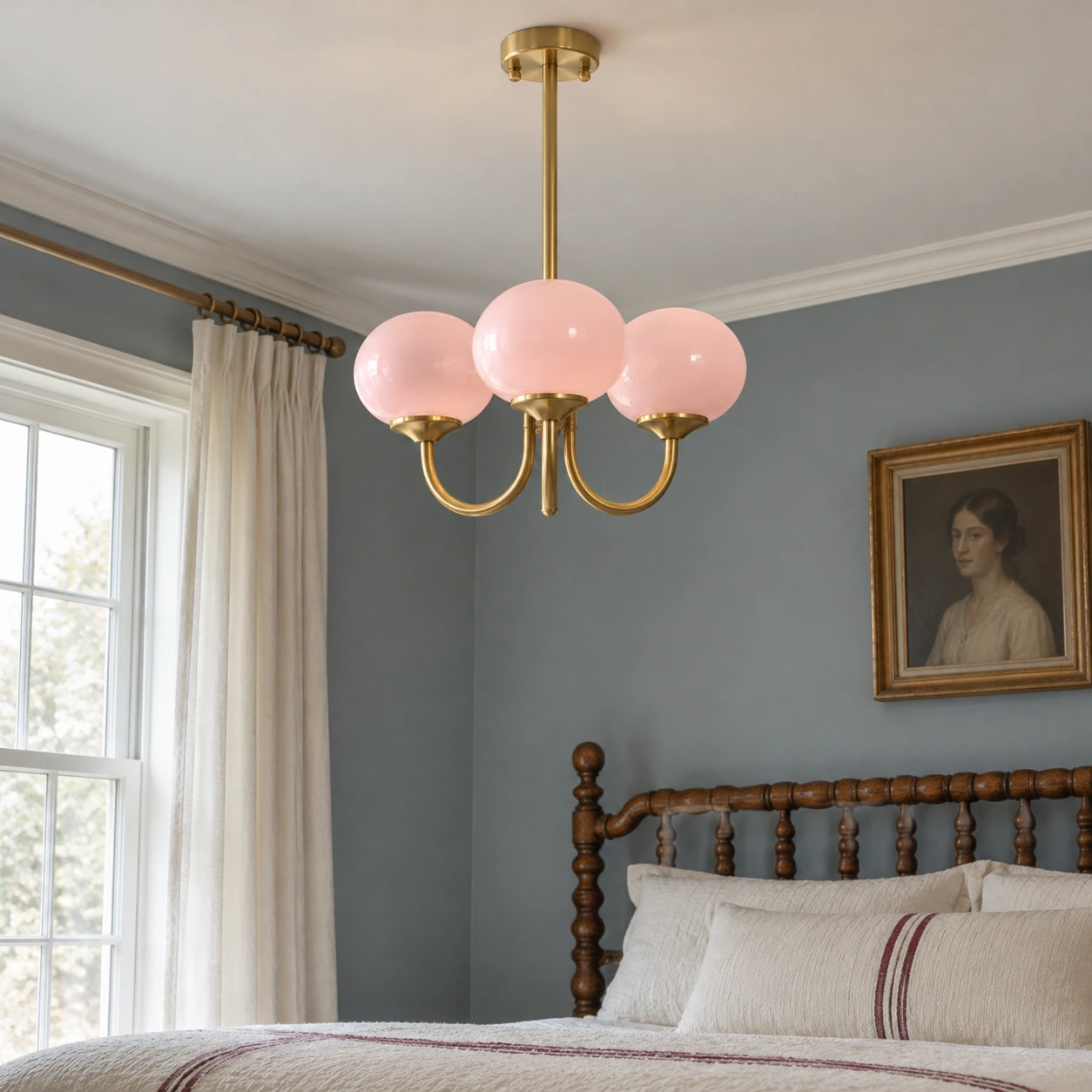 Elodie Vintage Pink Globe Glass Chandelier — scene bedroom