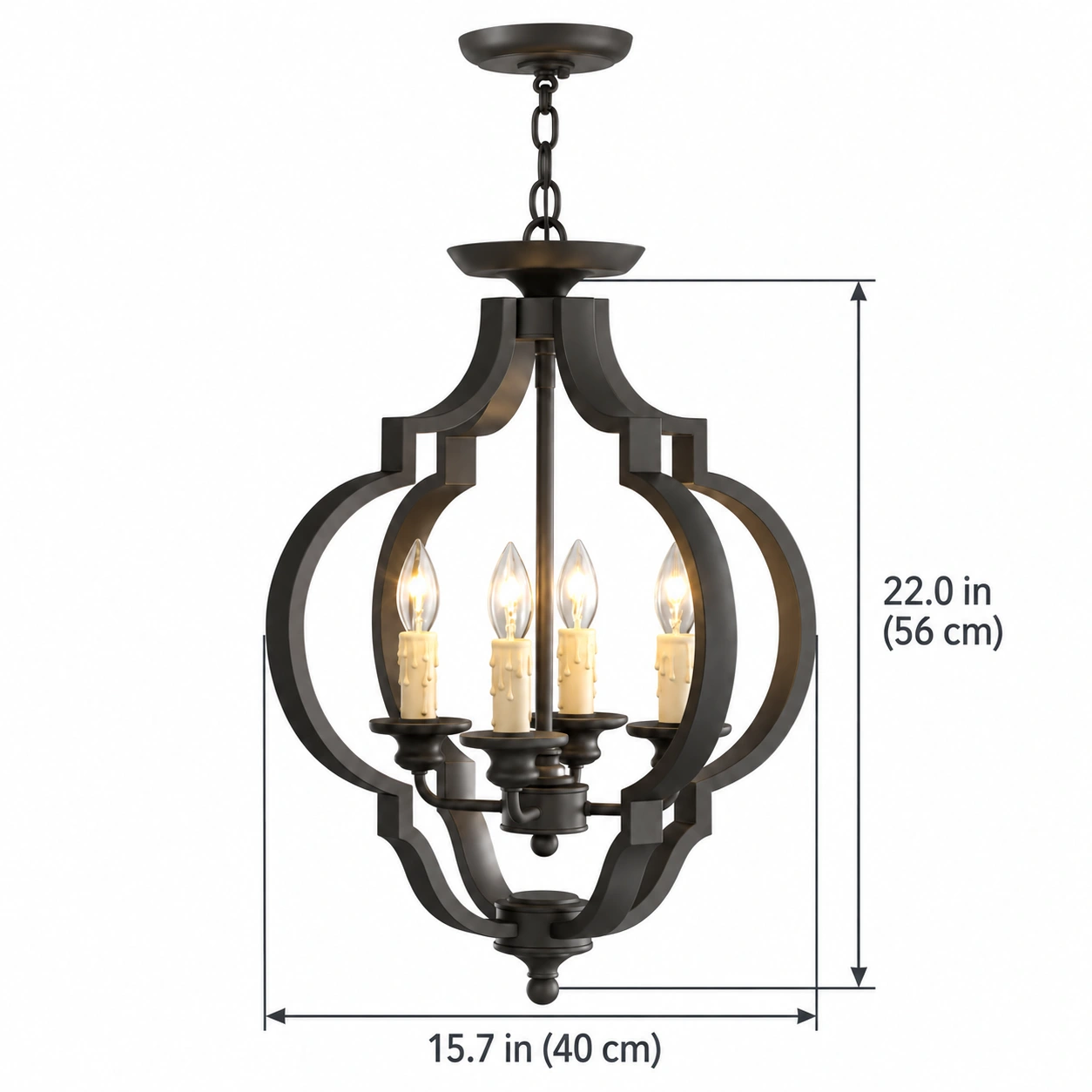 Fixture diameter 15.7 in (40 cm) and height 22.0 in (56 cm)