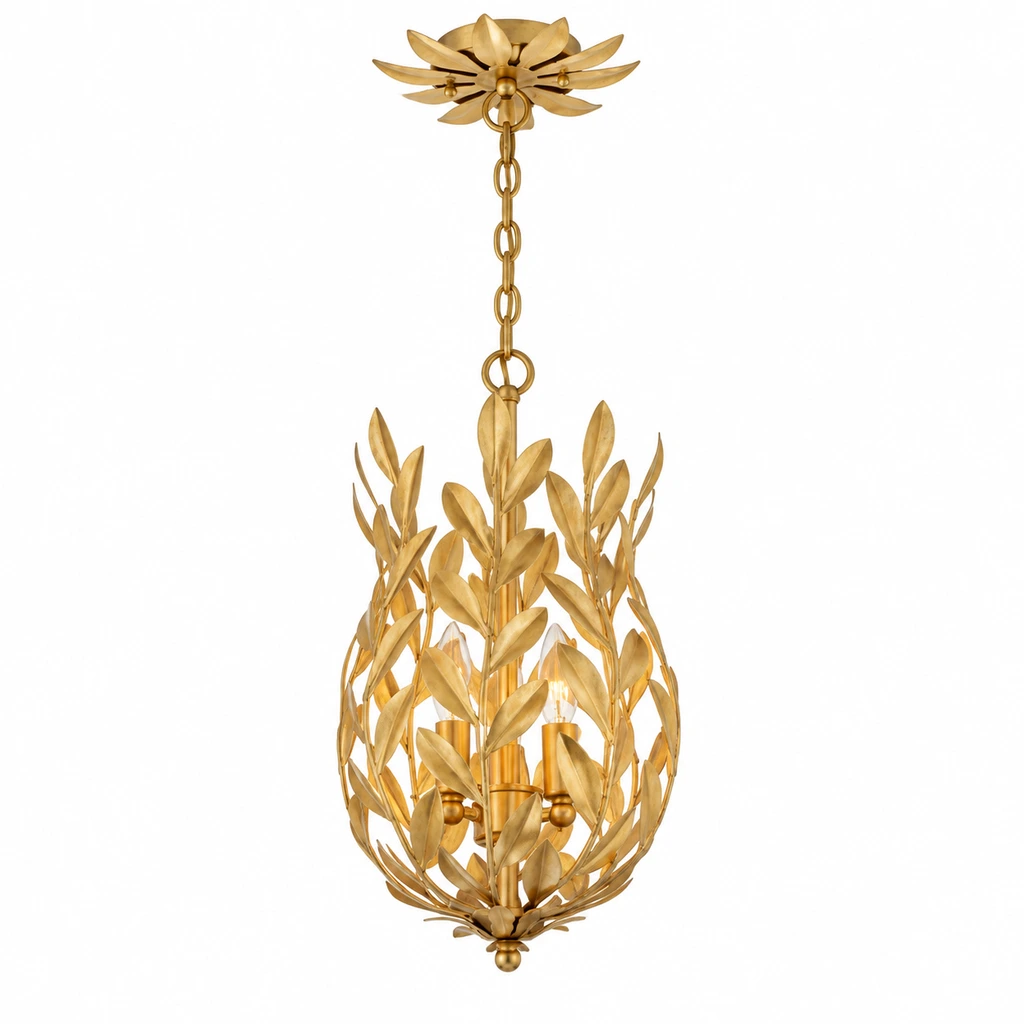Gold leaf Aurelia pendant light on a white background