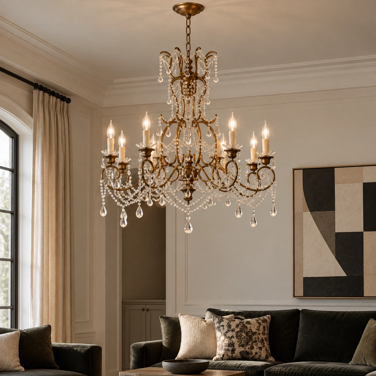 Marianne eight-arm iron and crystal chandelier scene 02 living v2