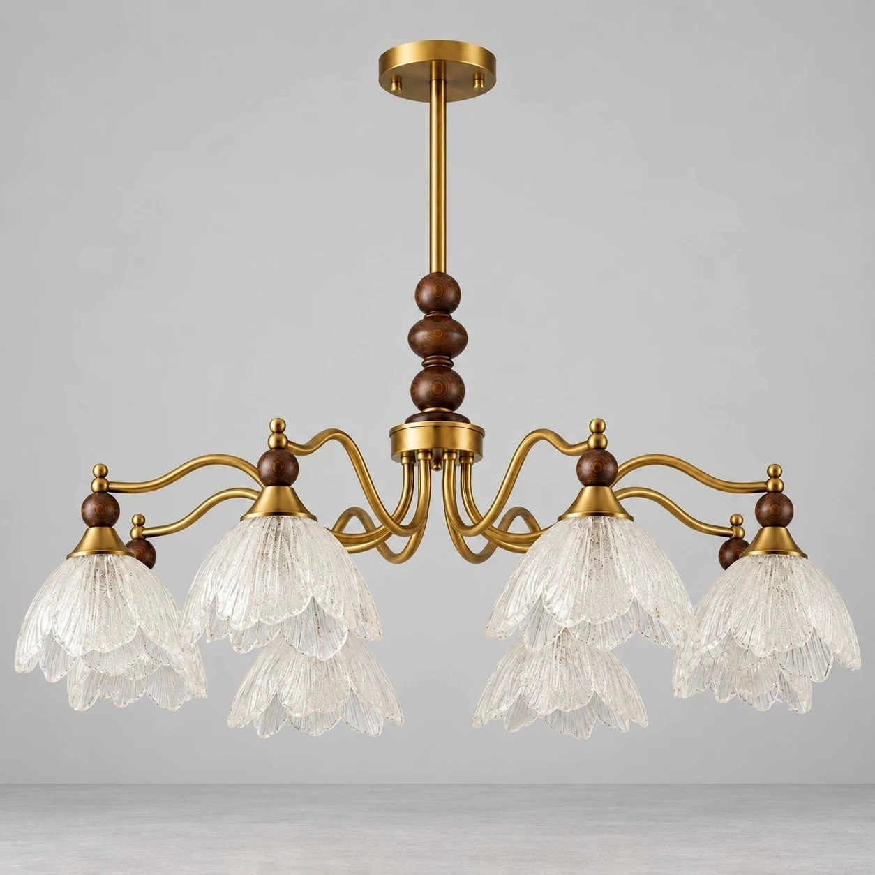 Wushlp Vintage Petal Glass Branch Chandelier switched off in a neutral studio