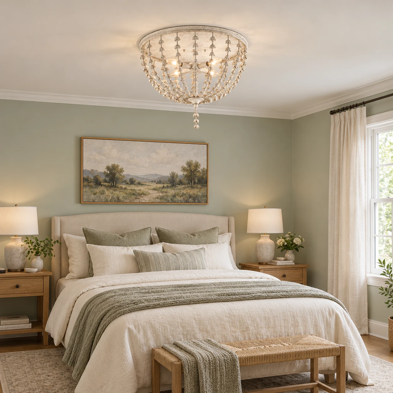 Scene · Everyday Bedroom Ceiling with a floral flush-mount ceiling light