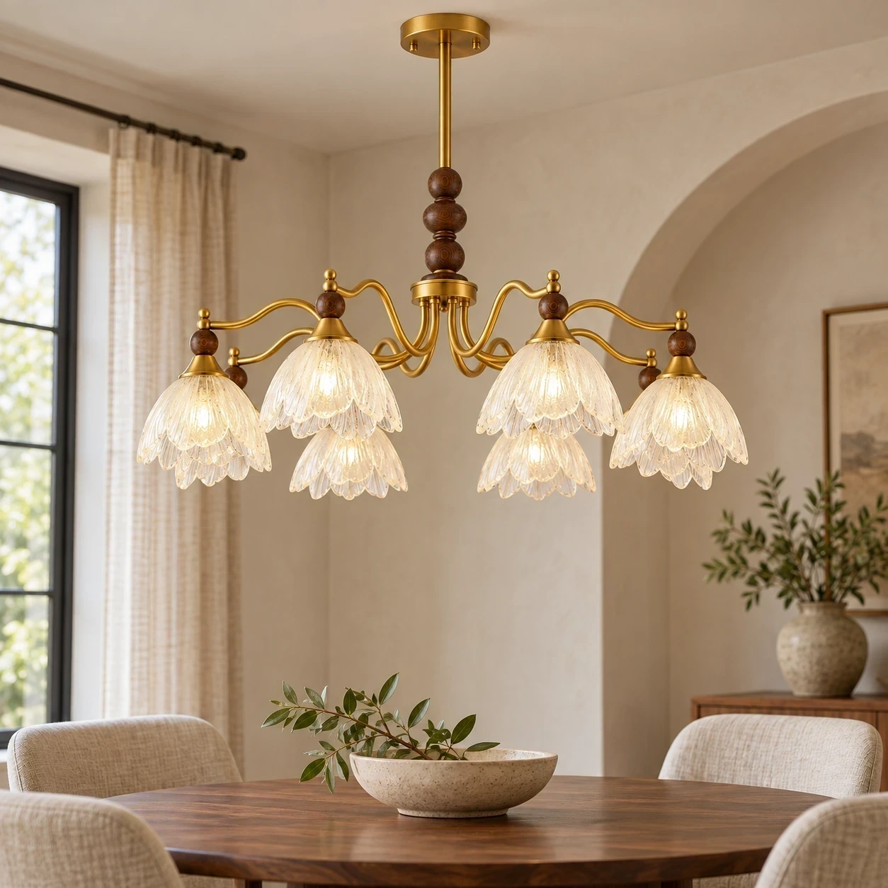 Wushlp Vintage Petal Glass Branch Chandelier in a bedroom