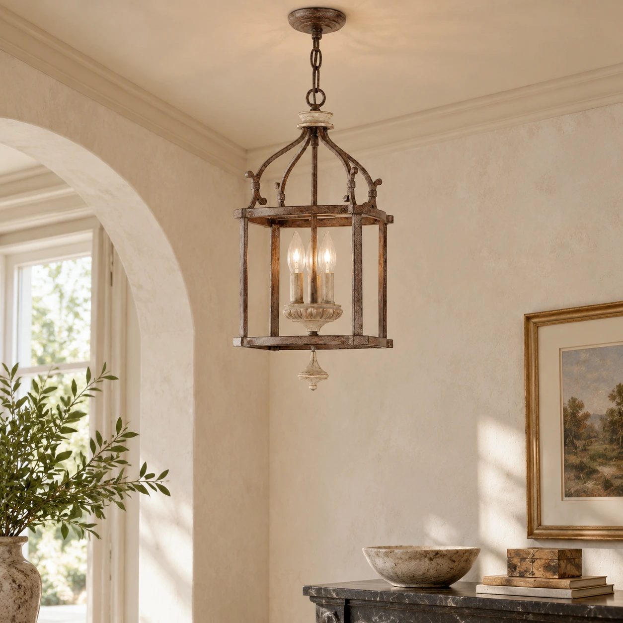 Lena Rustic Birdcage Iron Pendant Light foyer medium