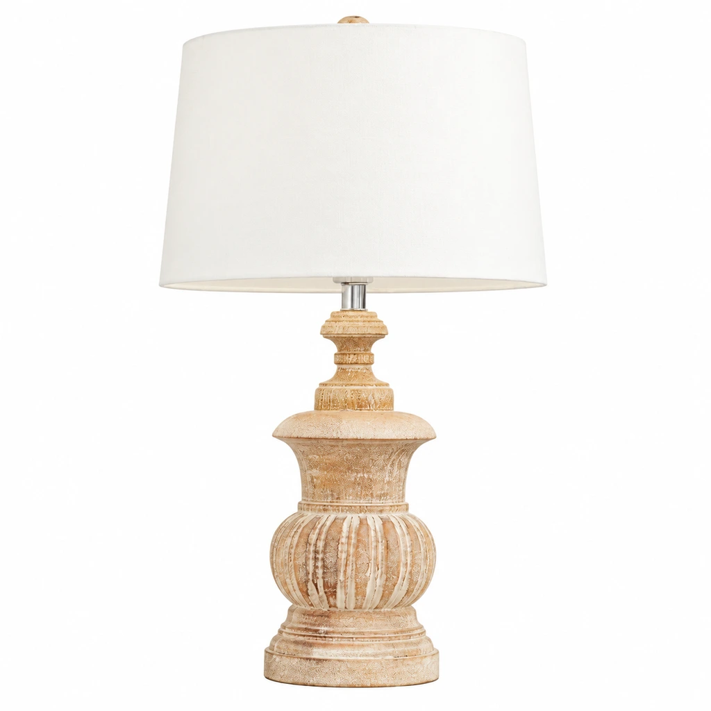 Elodie French Country Carved Wood and Fabric Table Lamp product image 3