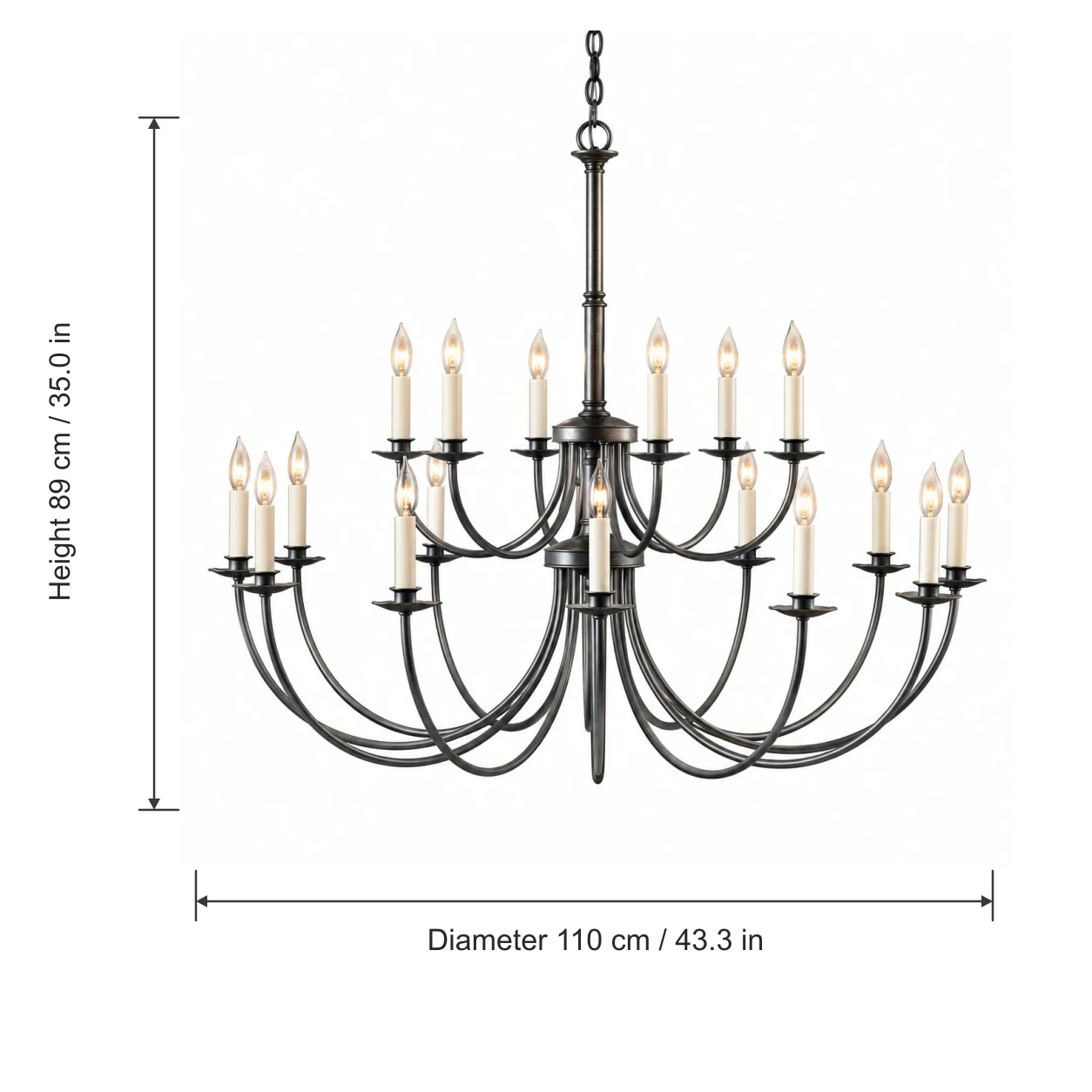 Verified dimensions: 110 cm diameter and 89 cm height