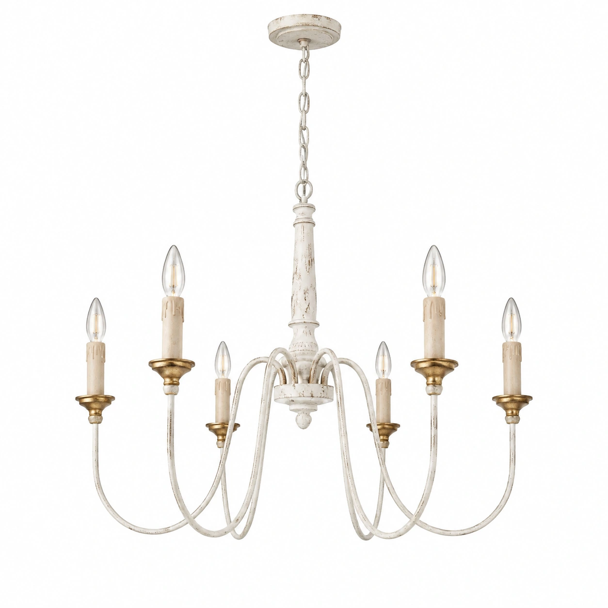 Isabelle six-arm wood and iron chandelier identity