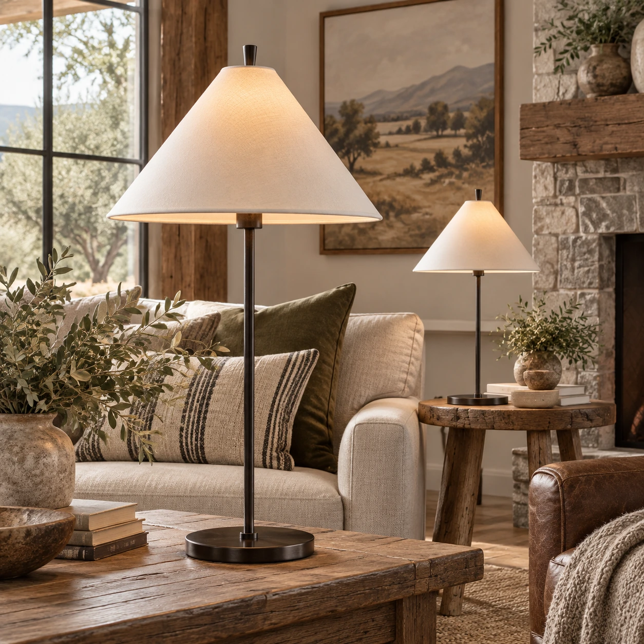 Lampes de table à abat-jour conique dans un salon