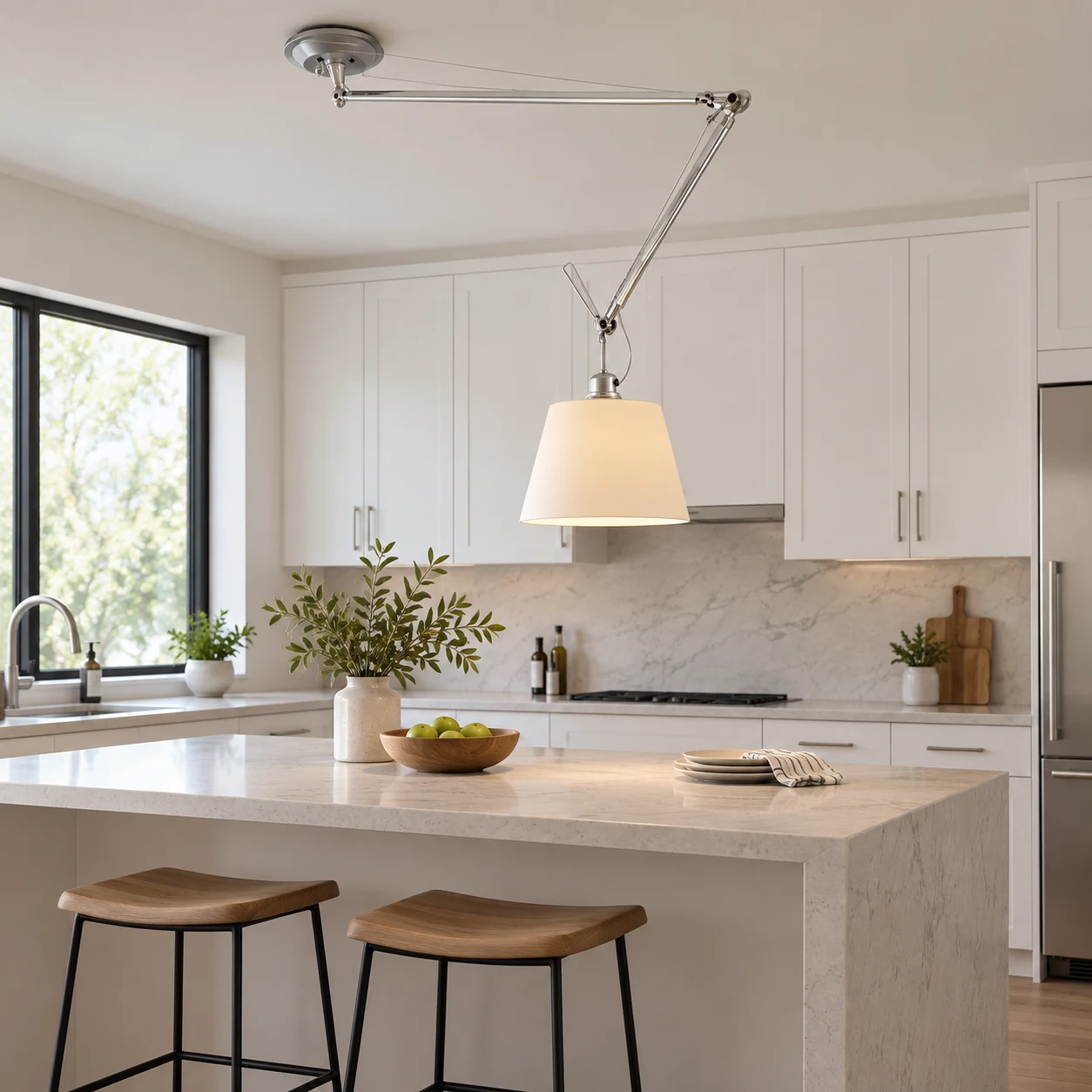 Mara Bauhaus Swing Arm Iron Pendant Light — scene kitchen