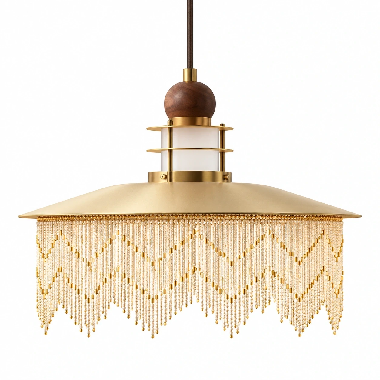 Wushlp Vintage Fringe Wood Pendant Light on a clean white background