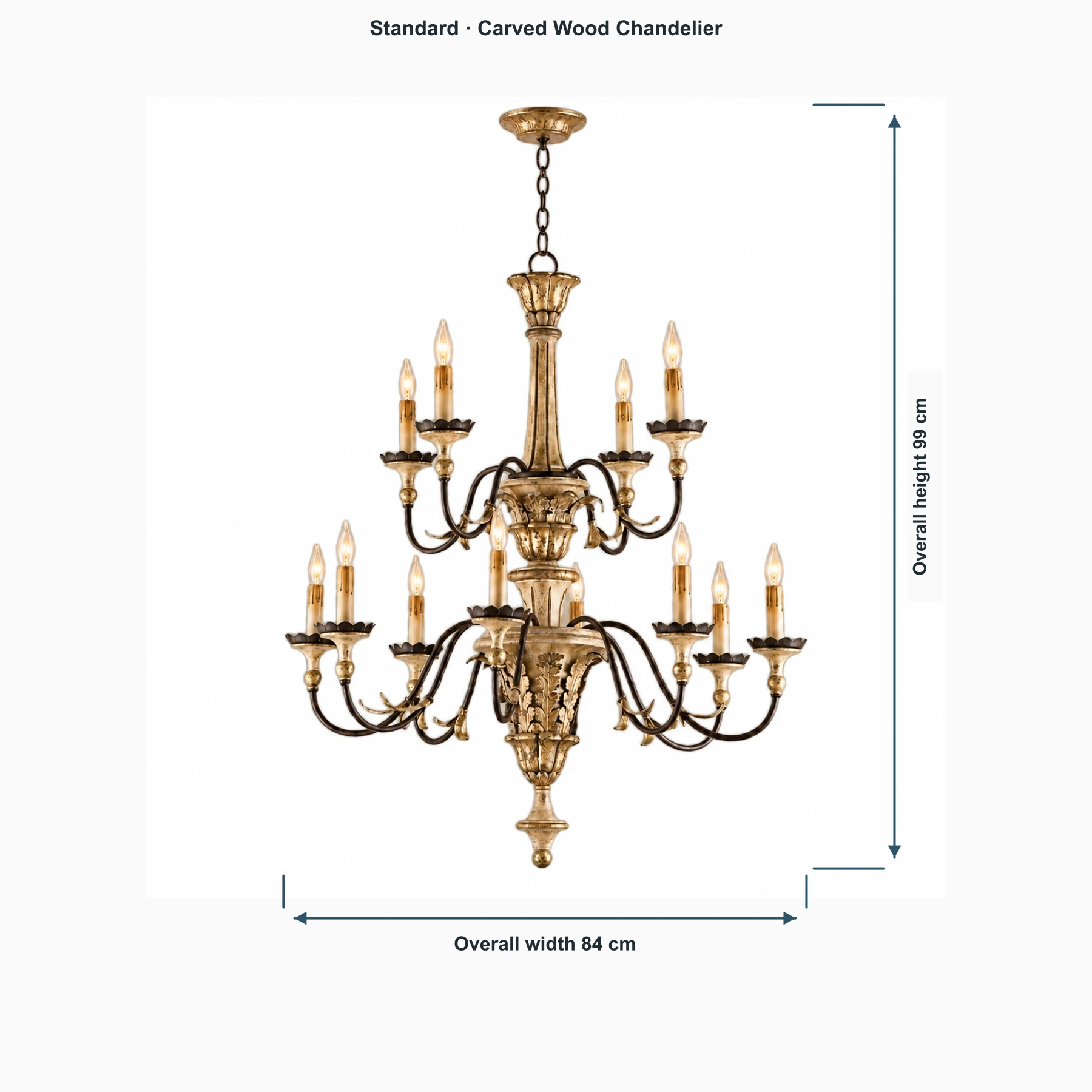 Dimension · Standard · Carved Wood Chandelier · W84 × H99 cm