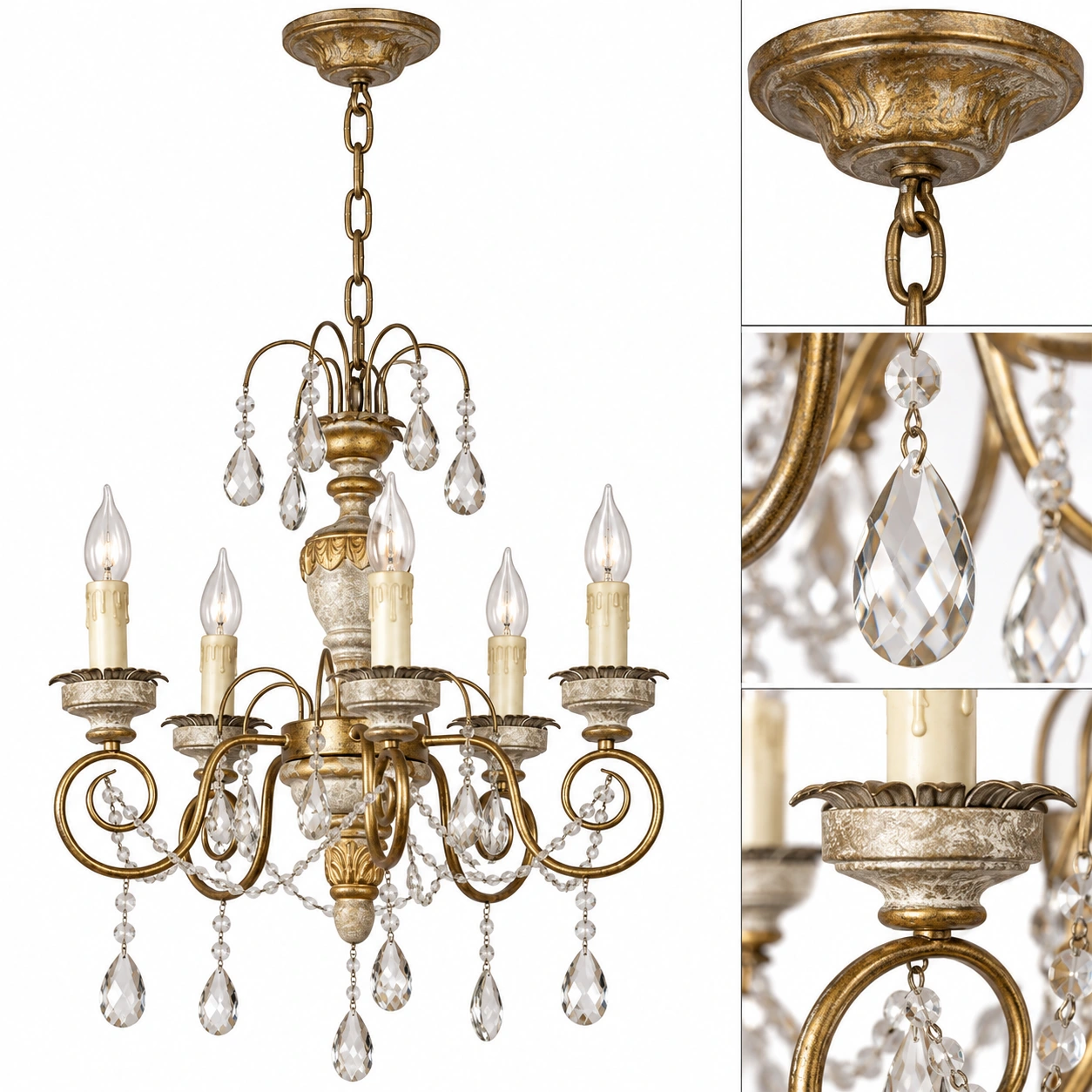 Edward five-light iron and crystal chandelier detail 02 crystal