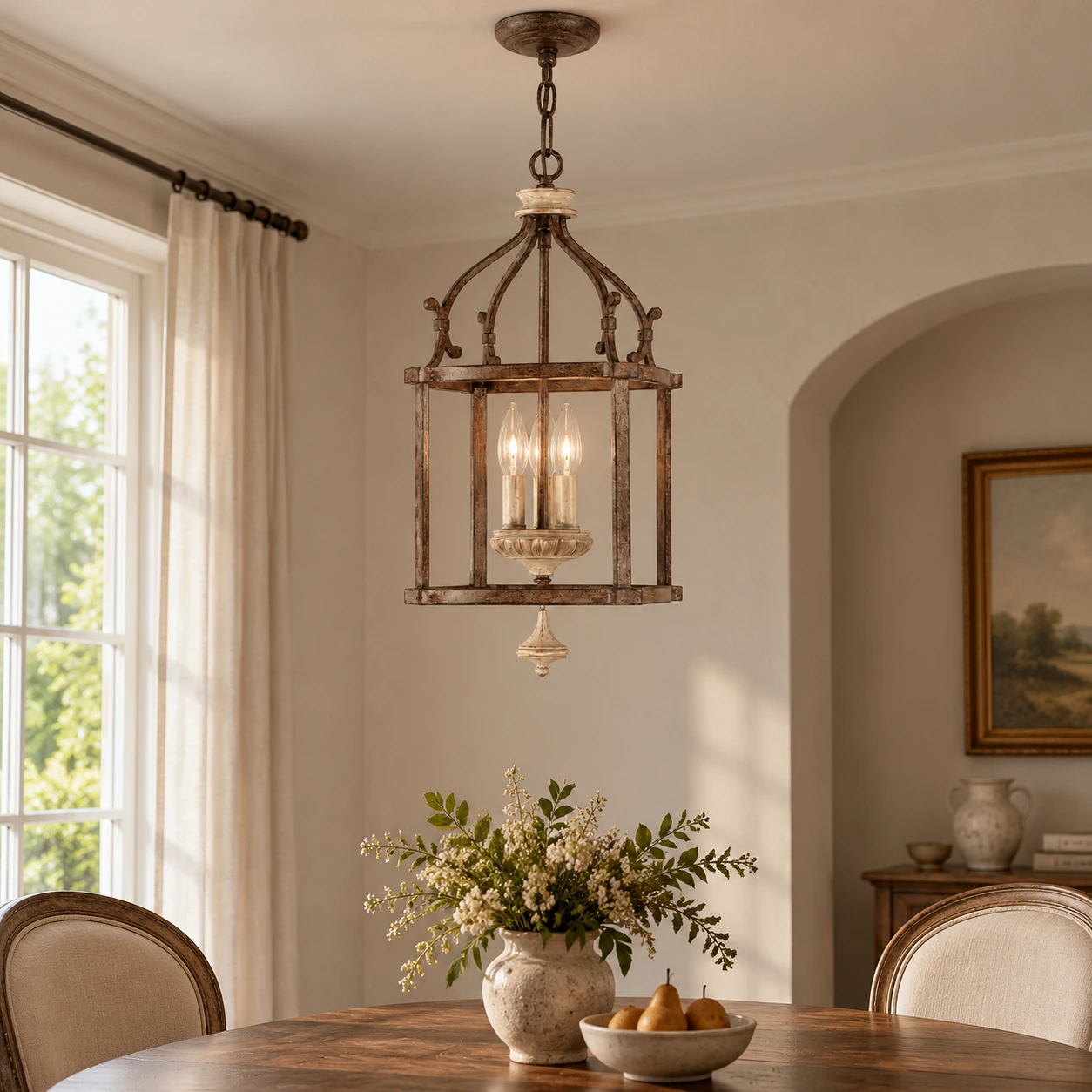 Lena Rustic Birdcage Iron Pendant Light dining medium