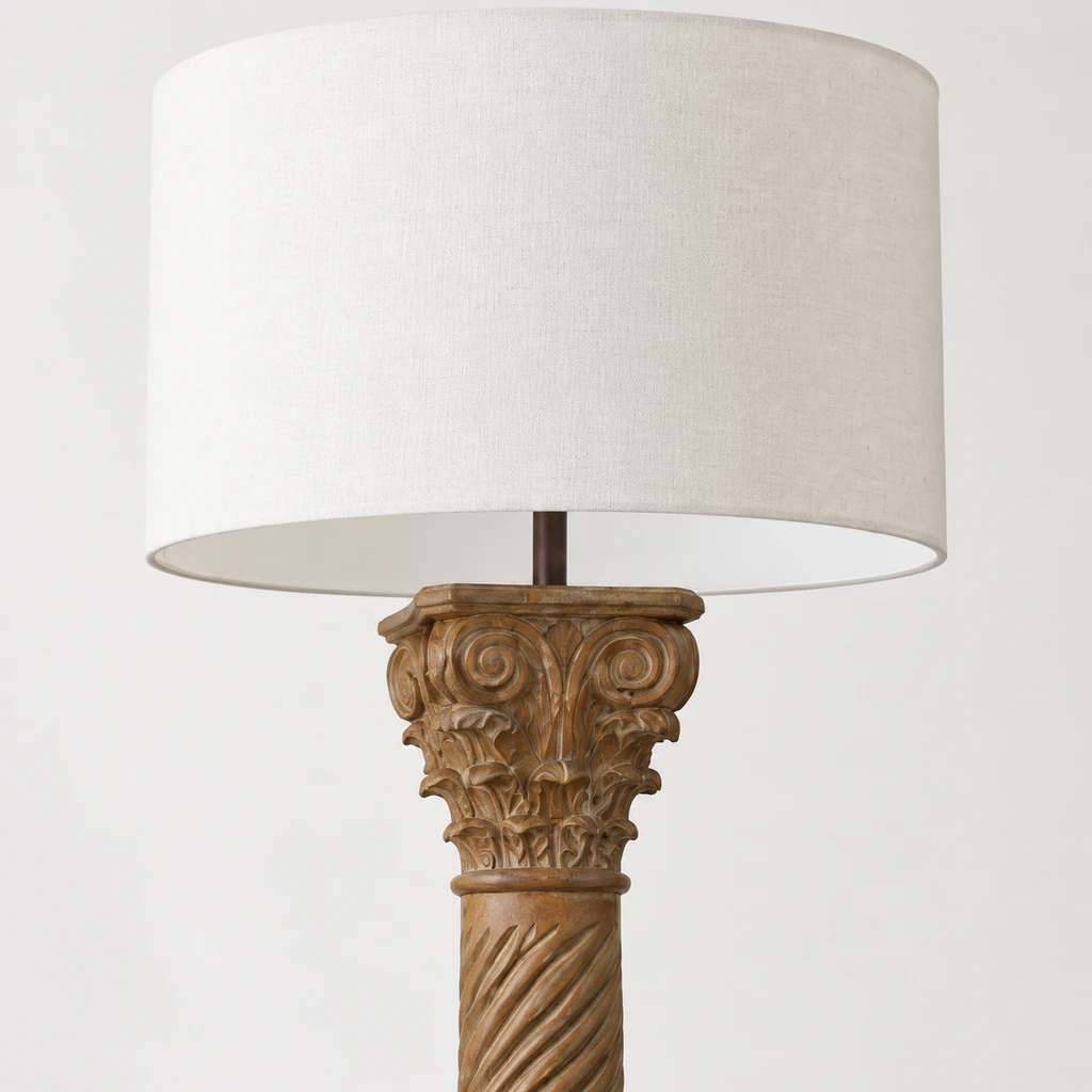 Close detail of the white cylindrical fabric drum shade