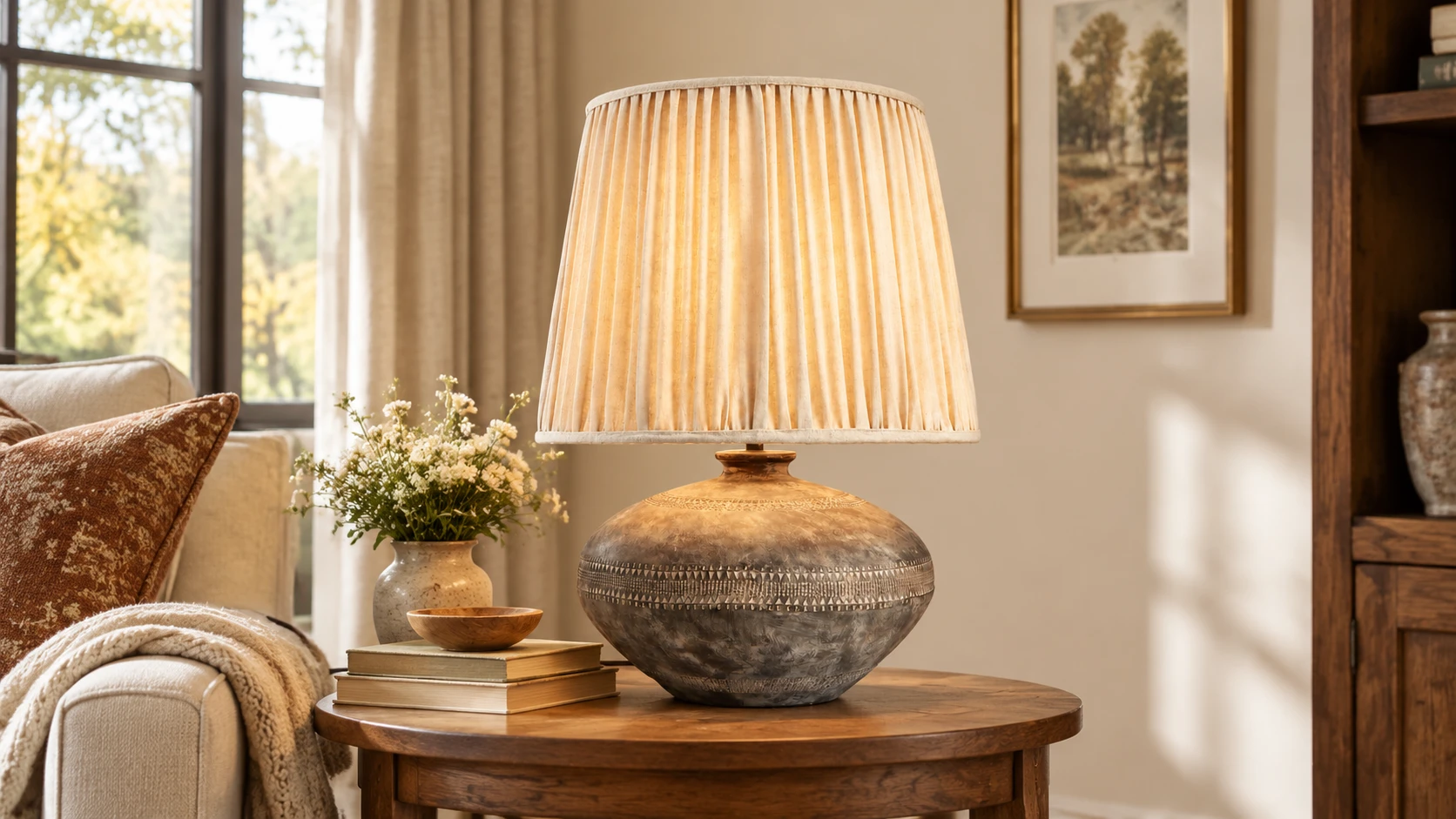 Clara French Carved Wood Table Lamp in a residential interior