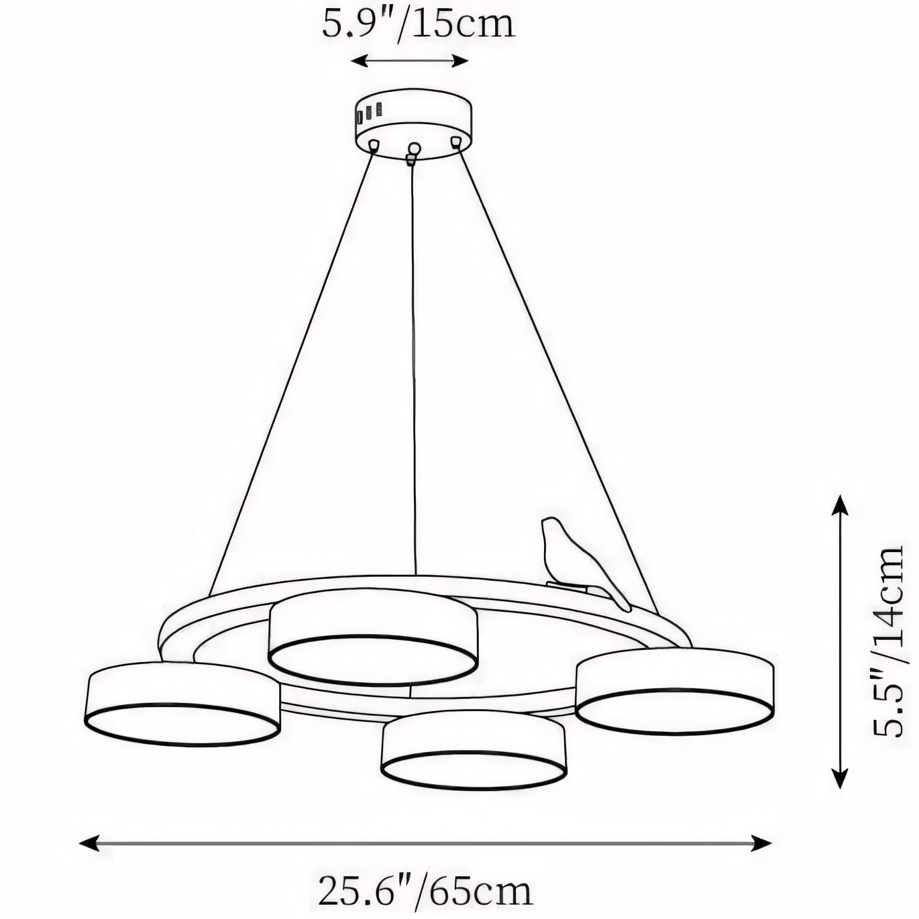 Dessin original Cadmus 4 lumières : diamètre 65 cm, hauteur du corps 14 cm, rosace 15 cm