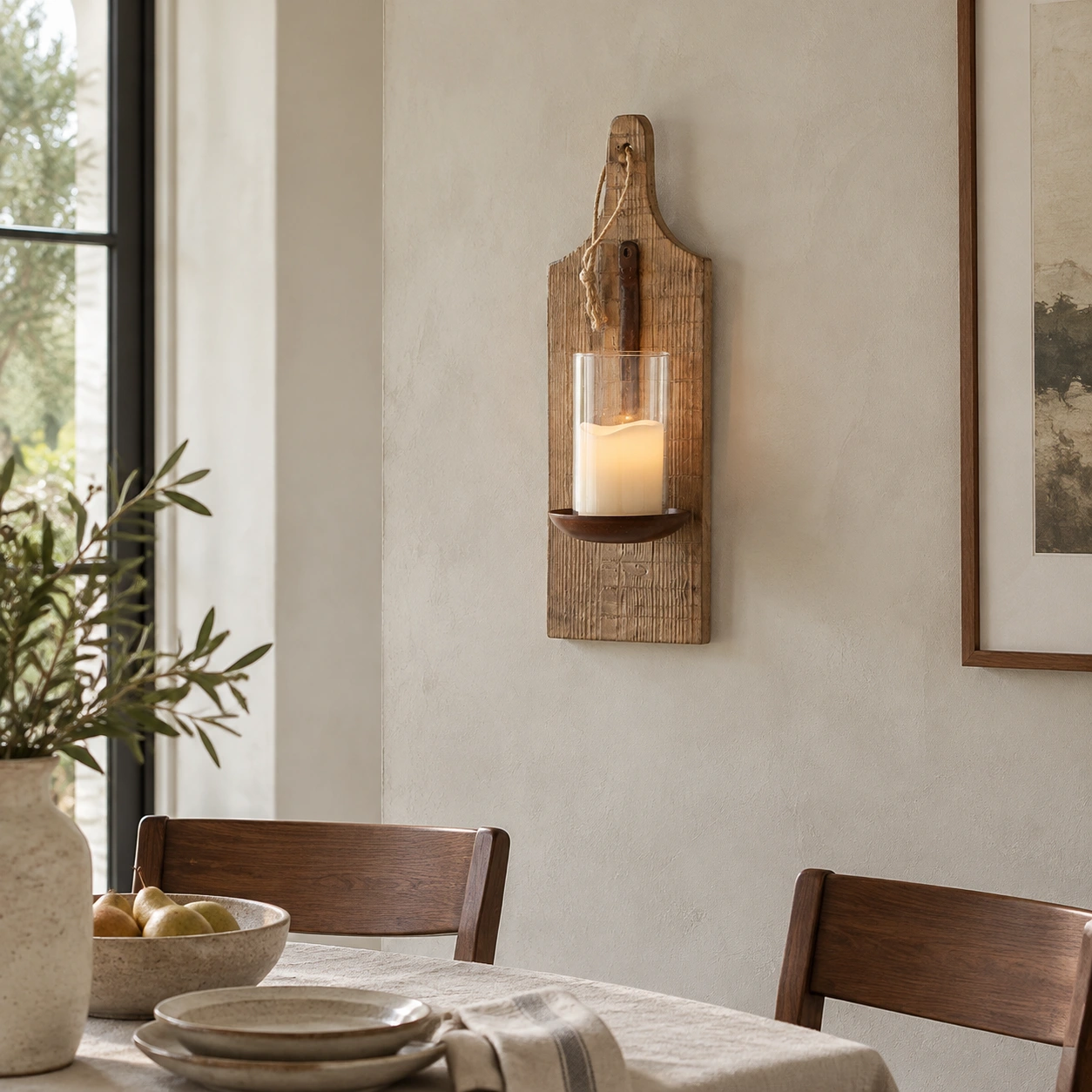 Amelia Vintage Carved Wood Wall Sconce in a residential interior