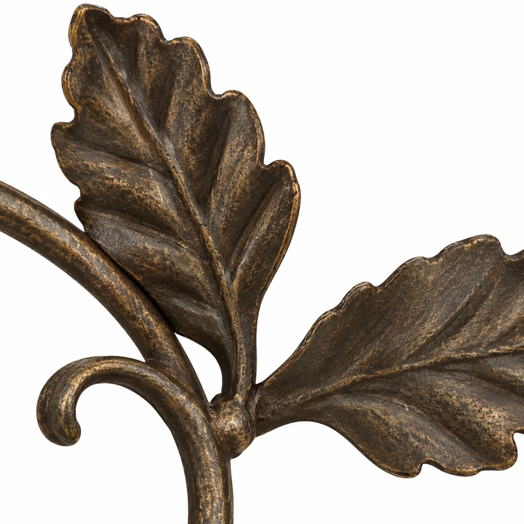 Close view of the aged metal leaf texture