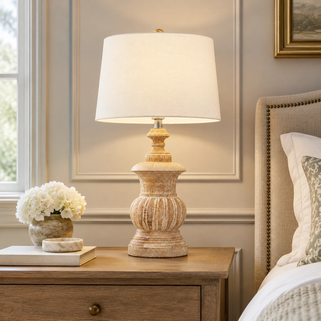 Elodie French Country Carved Wood and Fabric Table Lamp product image 6