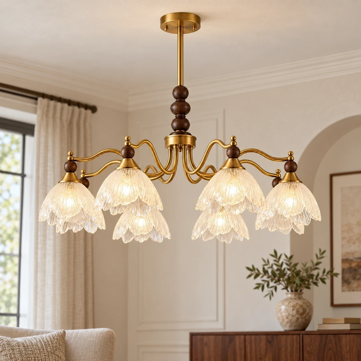 Wushlp Vintage Petal Glass Branch Chandelier above a dining table