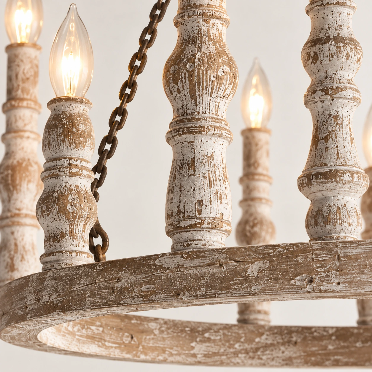 Mira Rustic Carved Wood Chandelier — 09 detail carved wood