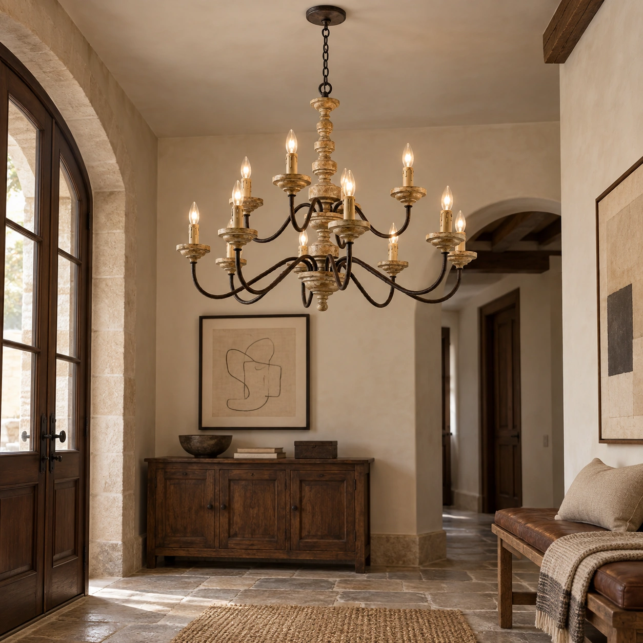 Aurelia French-country wood pendant light scene