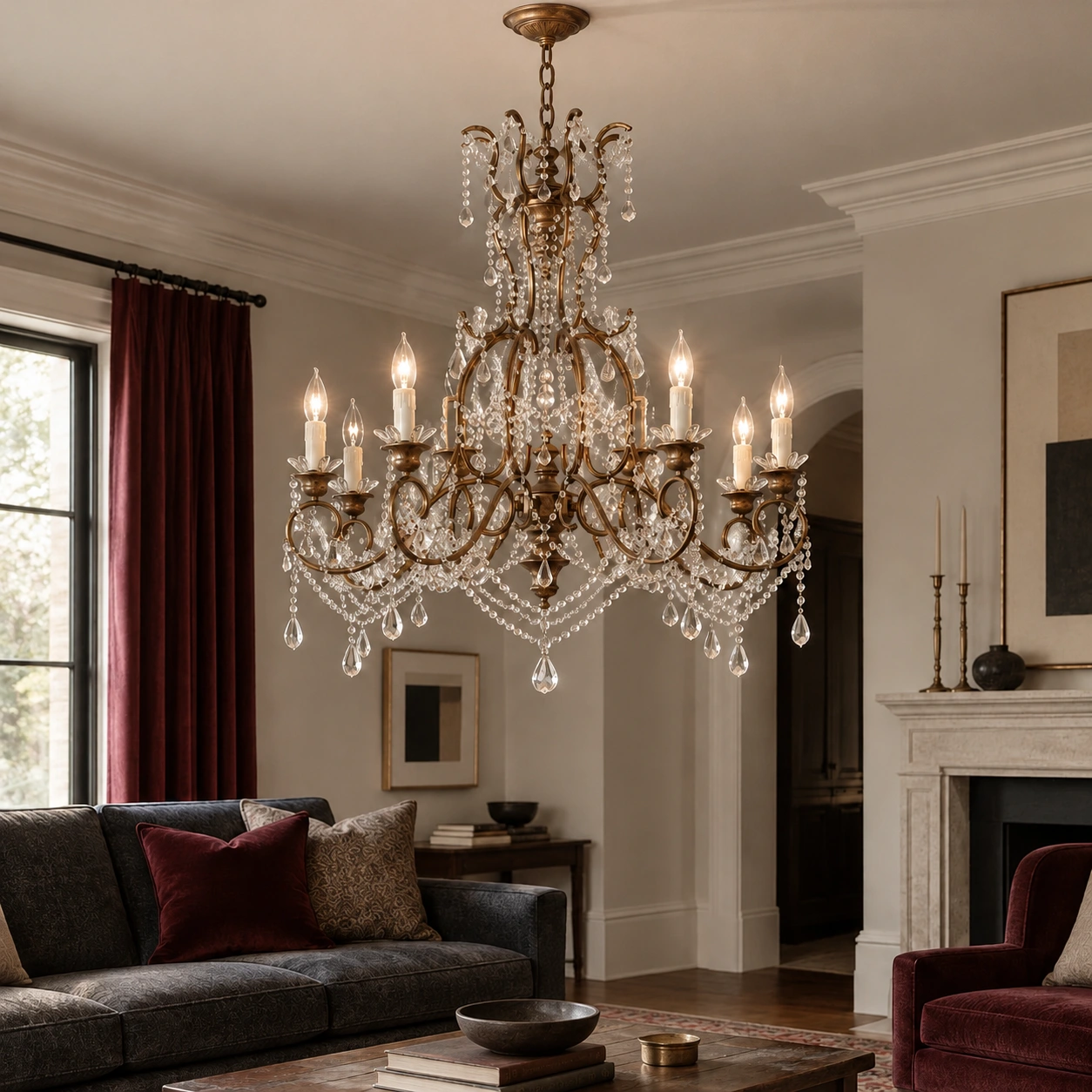 Marianne eight-arm iron and crystal chandelier scene 06 lounge v2